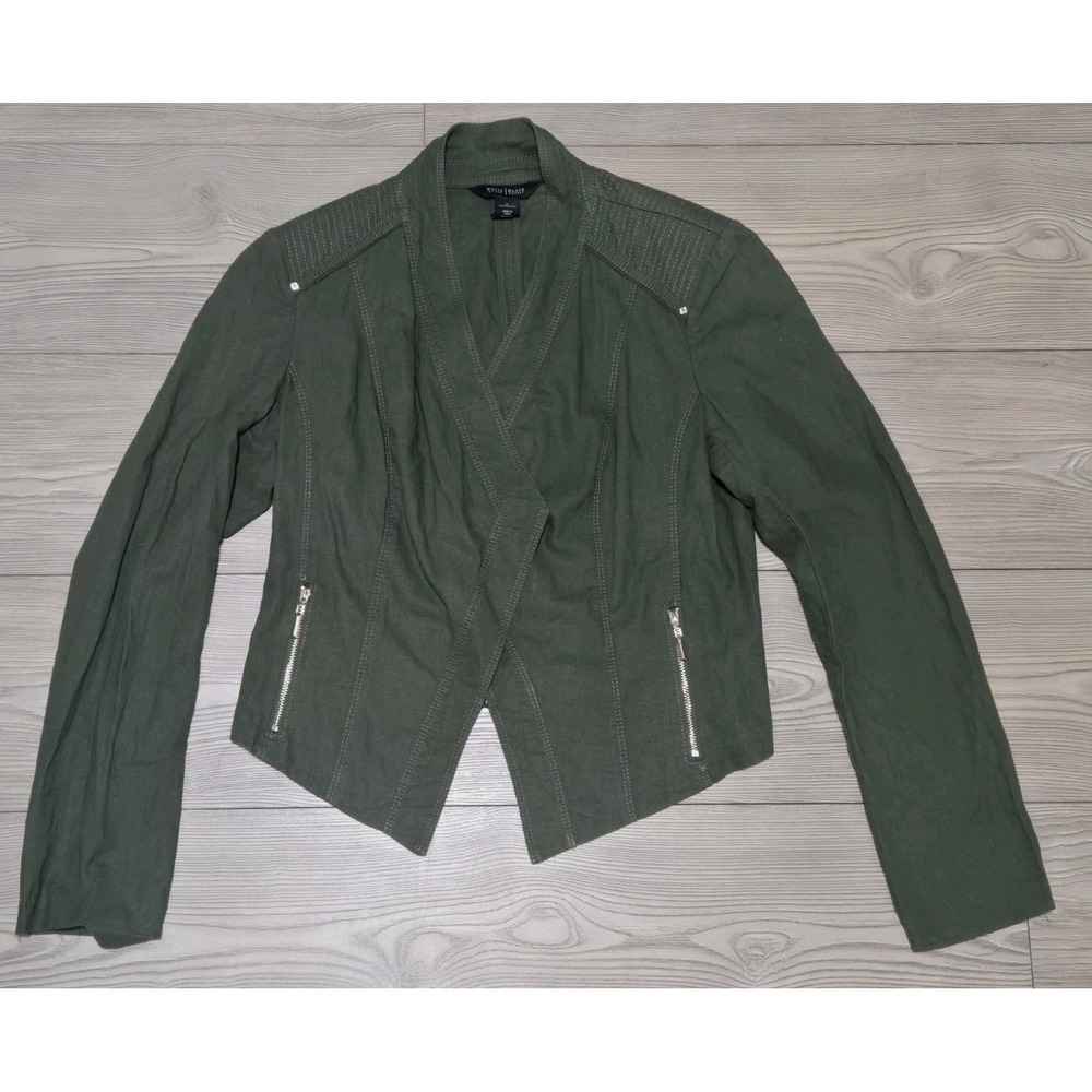White House Black Market Point Jacket Womens Size 8 Linen Blend Military Green